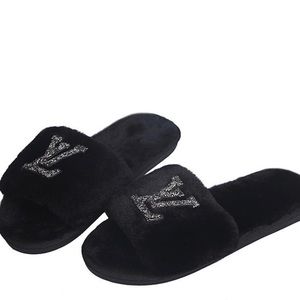LAST PAIR! Size 6 LV Fluffy Slippers